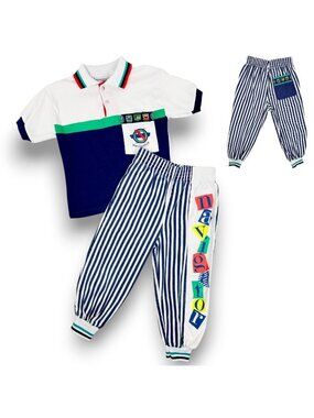 Vintage Boys 90s Nautical USA Made Color Block Matching Outfit Set 4 / 4T